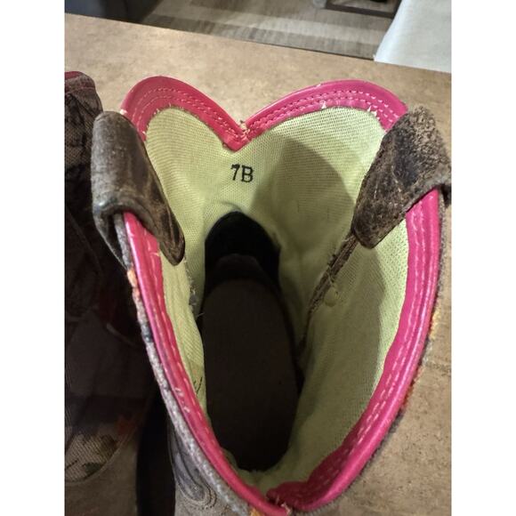 Ariat Fatbaby Women's Sz 7 B Camo Pink Brown Leather Stockman Cowboy Boots - Picture 6 of 9